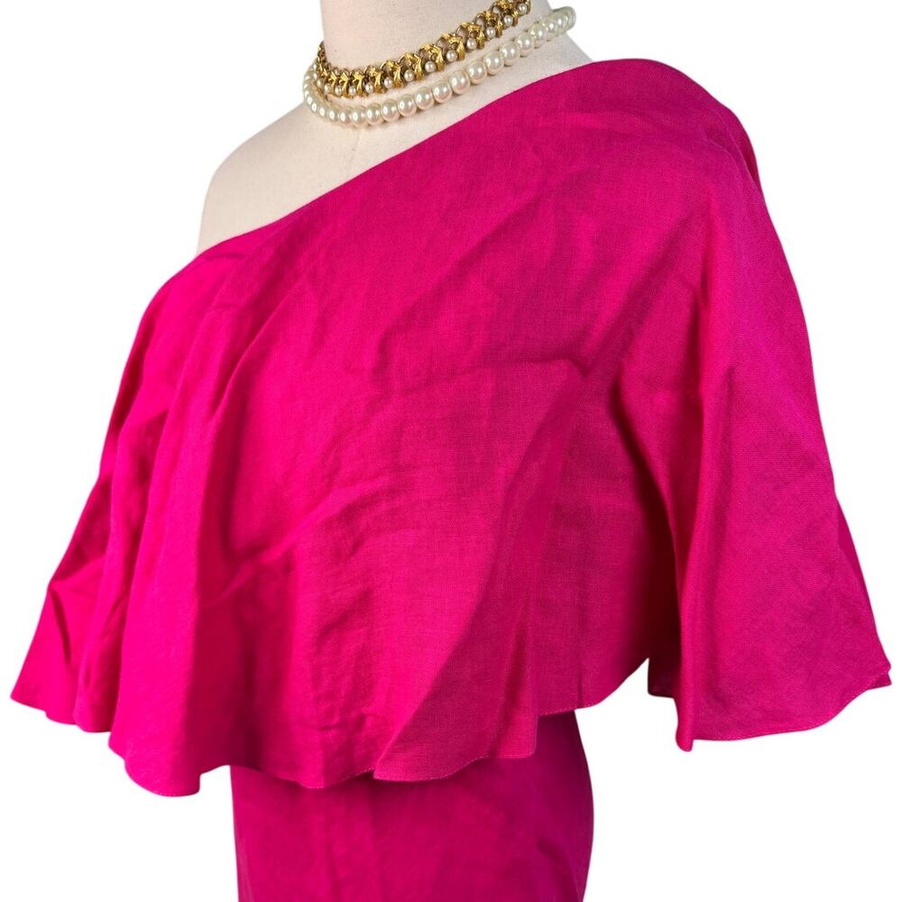 Three Graces London Valentina One Shoulder Linen Maxi Dress pink size UK 8 US 4 - Picture 7 of 15